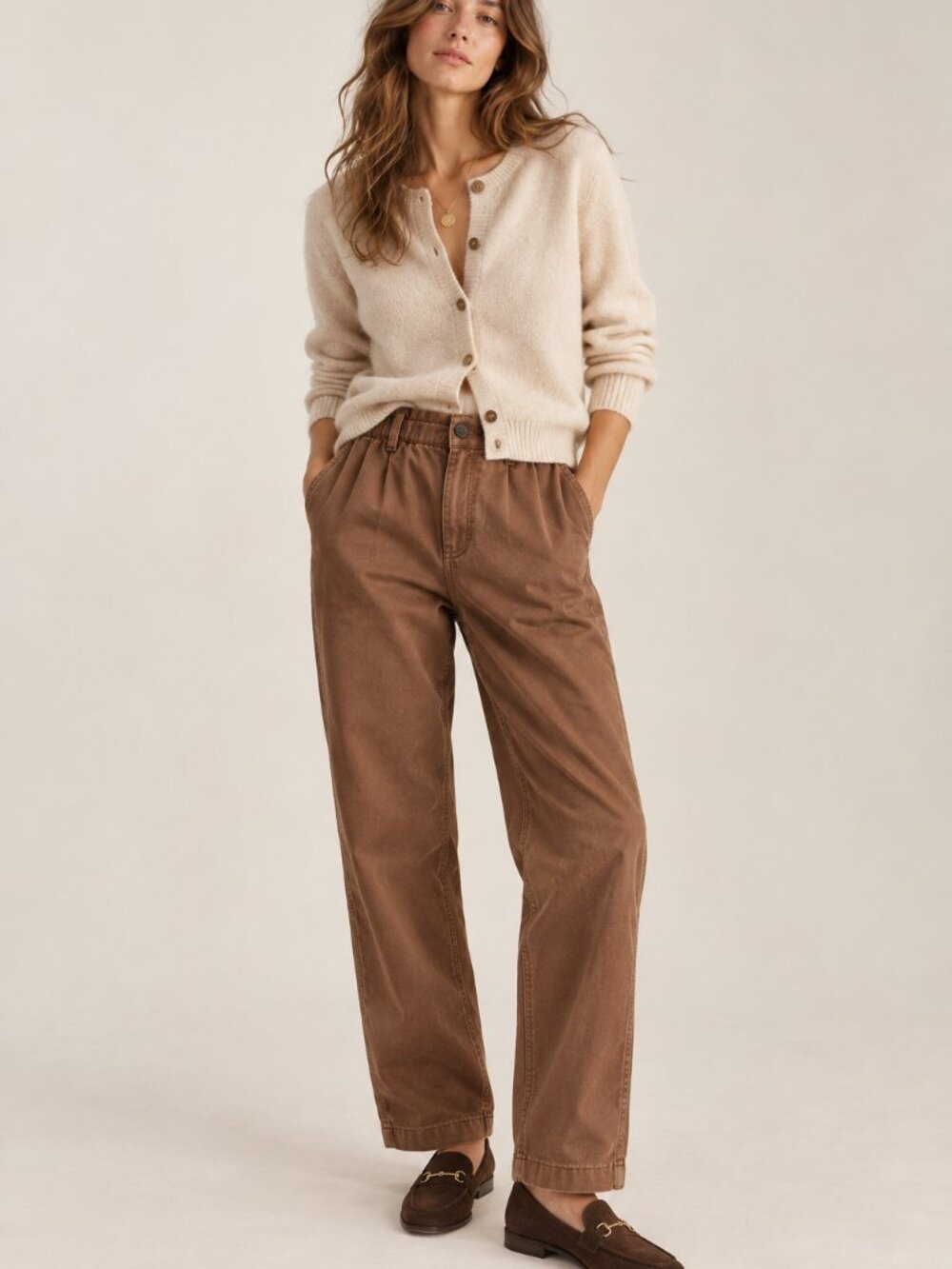 GAP Brown Paperbag Waist Cotton Blend Straight Leg Pants Size Small